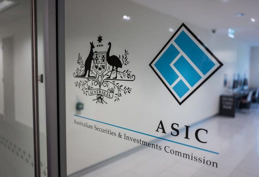 The logo of the Australian Securities and Investments Commission on one of its offices